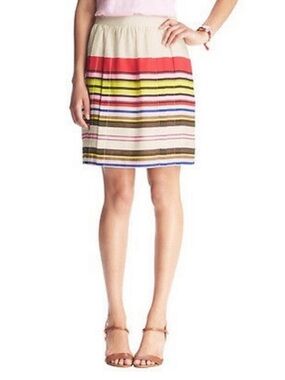 LOFT Ann Taylor Striped Pleated Skirt Size 8 Multicolor A-Line Lined